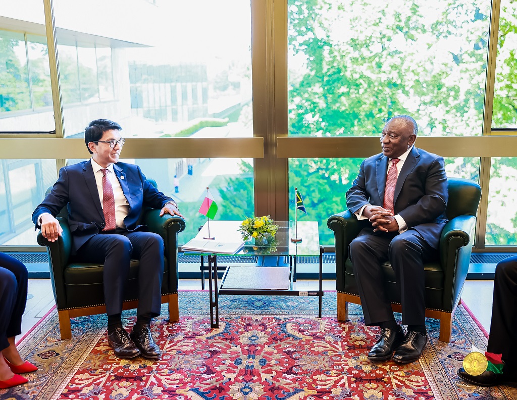 Genève : Entrevue du Président de la République Andry Rajoelina avec le Président de  l'Afrique du Sud Cyril Ramaphosa